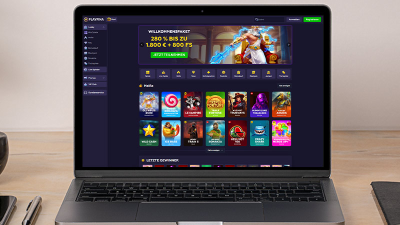 Playfina Casino auf dem Computerbildschirm