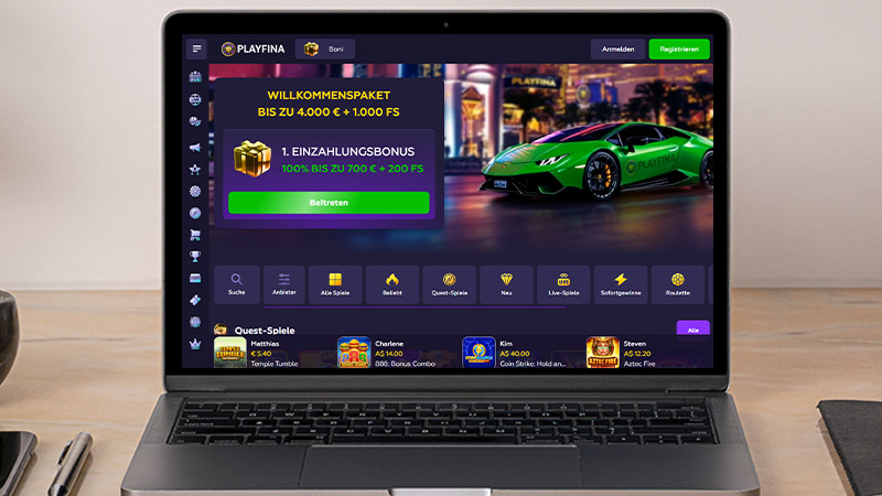 Playfina Casino auf dem Computerbildschirm