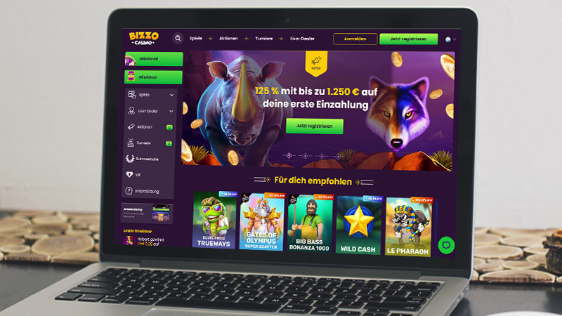 Bizzo Casino auf dem Computerbildschirm