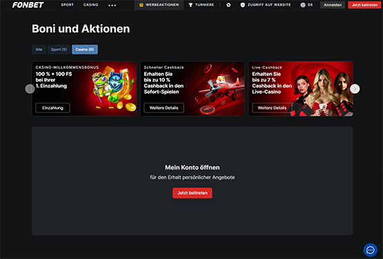 Fonbet Casino-Aktionsseite