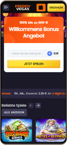 Screenshot der mobilen Version von Freddyvegas Casino
