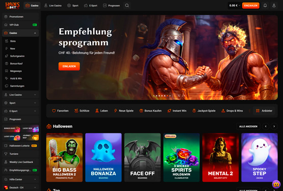 HadesBet Casino Hauptseite