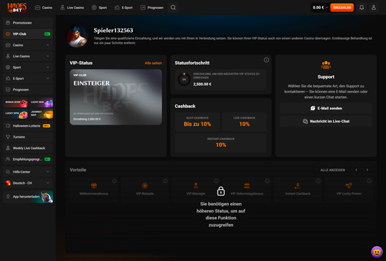 HadesBet Casino vip Seite