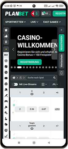 Screenshot der mobilen Version von Planbet Casino