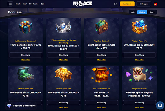 RioAce Casino-Aktionsseite