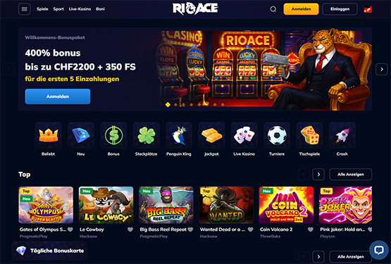 RioAce Casino-Hauptseite