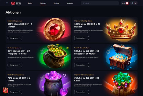 SpinEmpire Casino-Aktionsseite