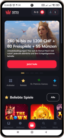 Screenshot der mobilen Version von SpinEmpire Casino