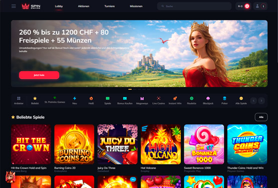 SpinEmpire Casino-Hauptseite