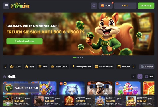 Spinline Casino-Hauptseite