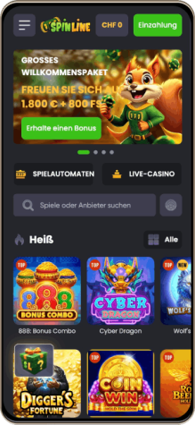 Screenshot der mobilen Version von Spinline Casino