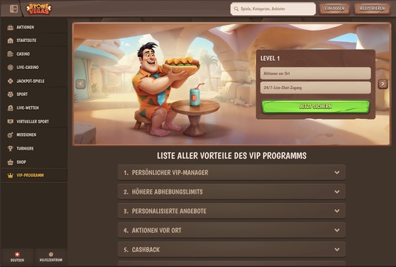 Stonevegas Casino VIP-Seite