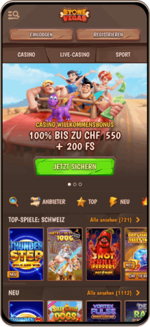 Screenshot der mobilen Version von Stonevegas Casino