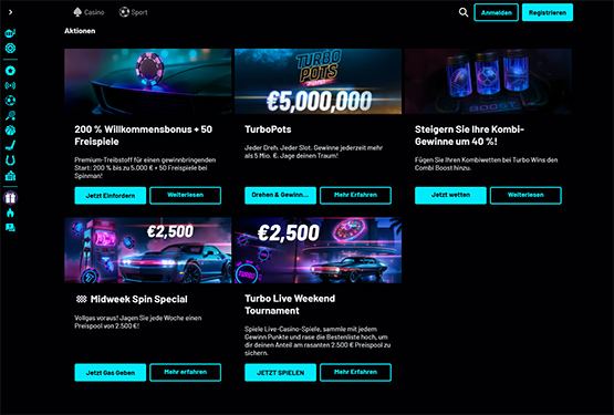 Turbowins Casino-Aktionsseite
