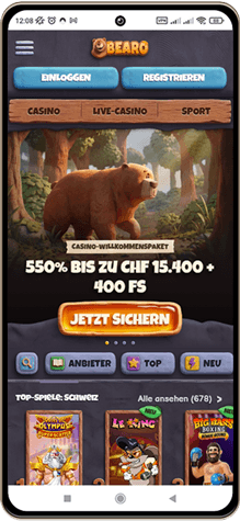 Screenshot der mobilen Version von Bearo Casino