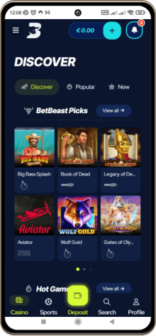 Screenshot der mobilen Version von BetBeast Casino