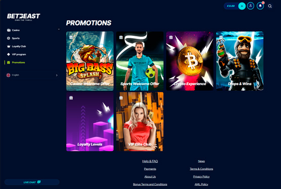 BetBeast Casino-Aktionsseite