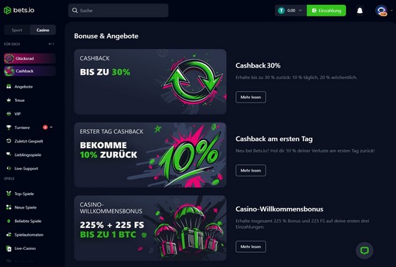 Betsio Casino-Aktionsseite