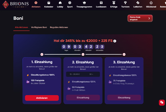 Brionis Casino-Aktionsseite
