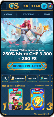 Screenshot der mobilen Version von Casea Casino