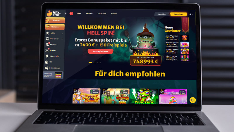Hell Spin Casino auf dem Computerbildschirm